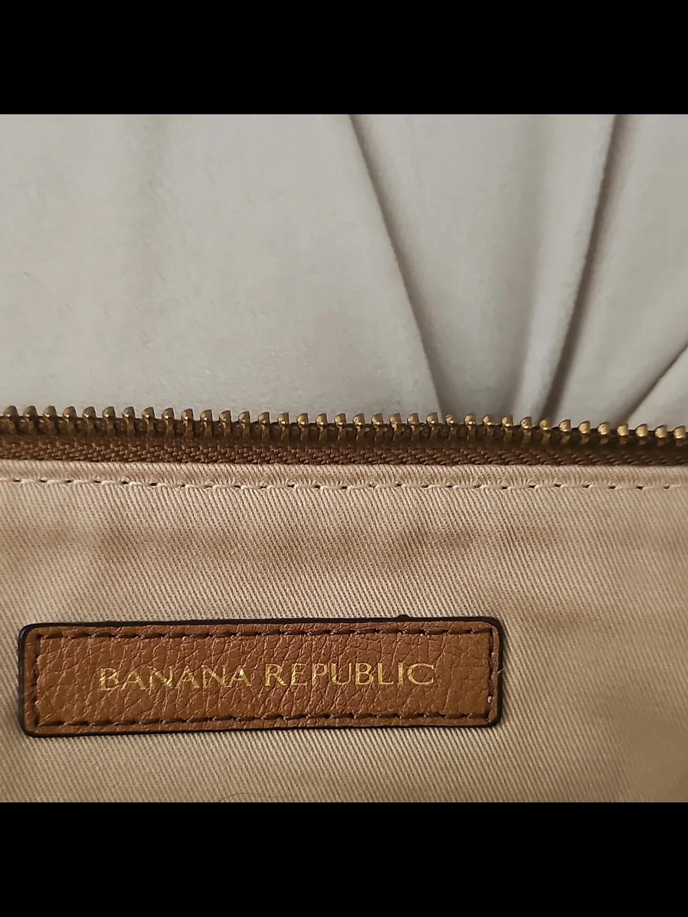 Banana Republic Beige Fabric Tote with Tan Leather Trim and Gold Hardware